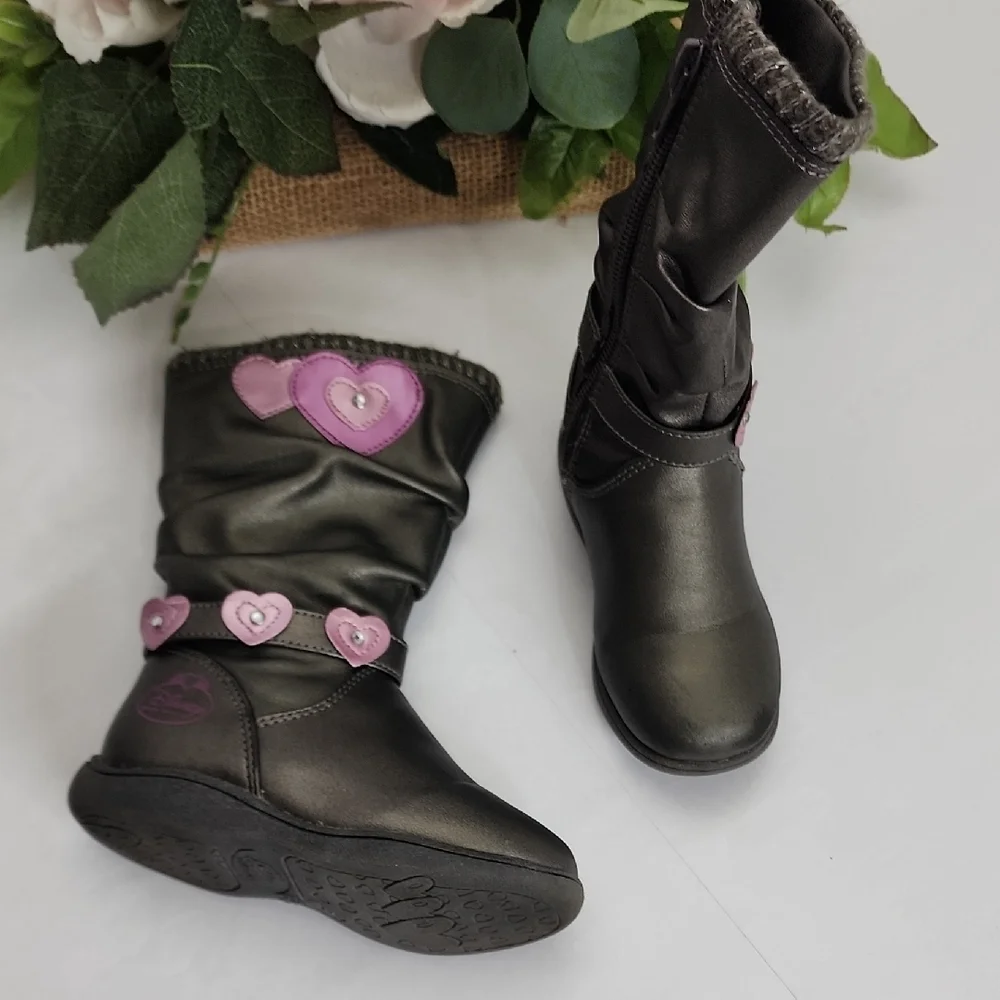 Black Kids Tall Boots with Pink Accent